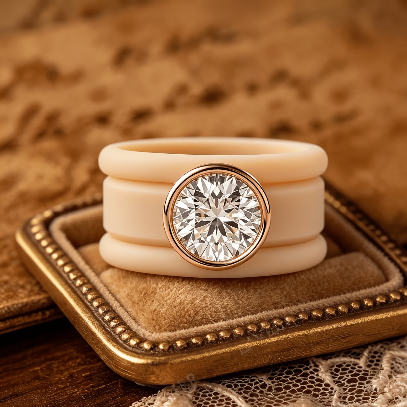 3pc 14K Golden Plated Khaki Silicone Stackable Engagement Ring Set
